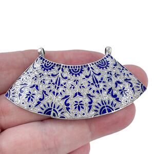 Vintage Sterling Silver 925 Blue Enamel Floral Cloisonne Pendant